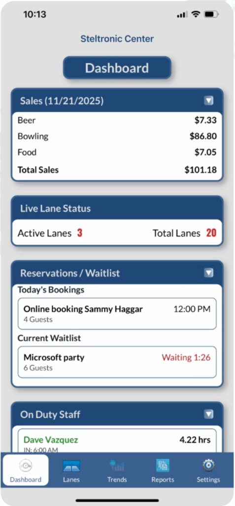 Steltronic Mobile Phone Dashboard