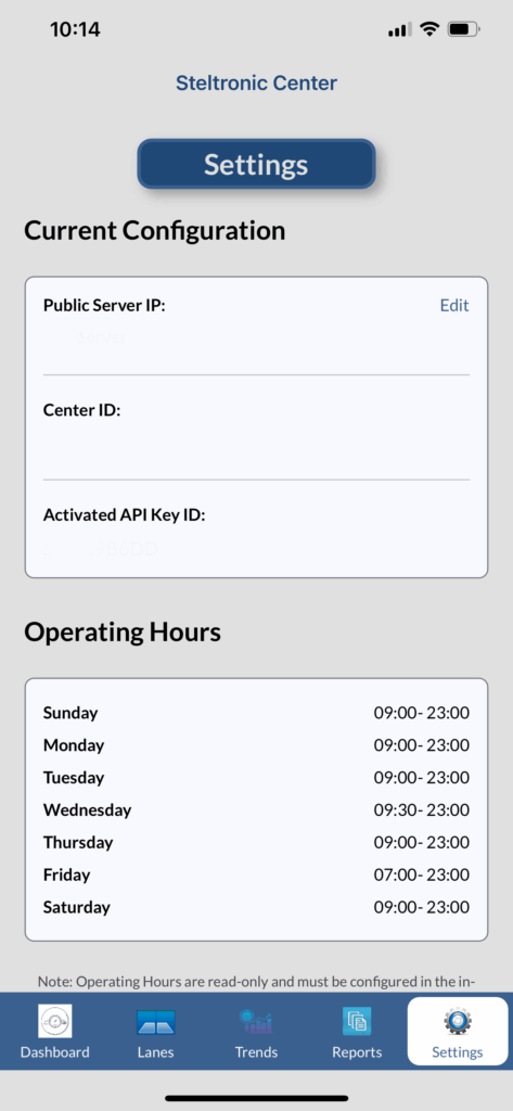 Steltronic mobile app settings