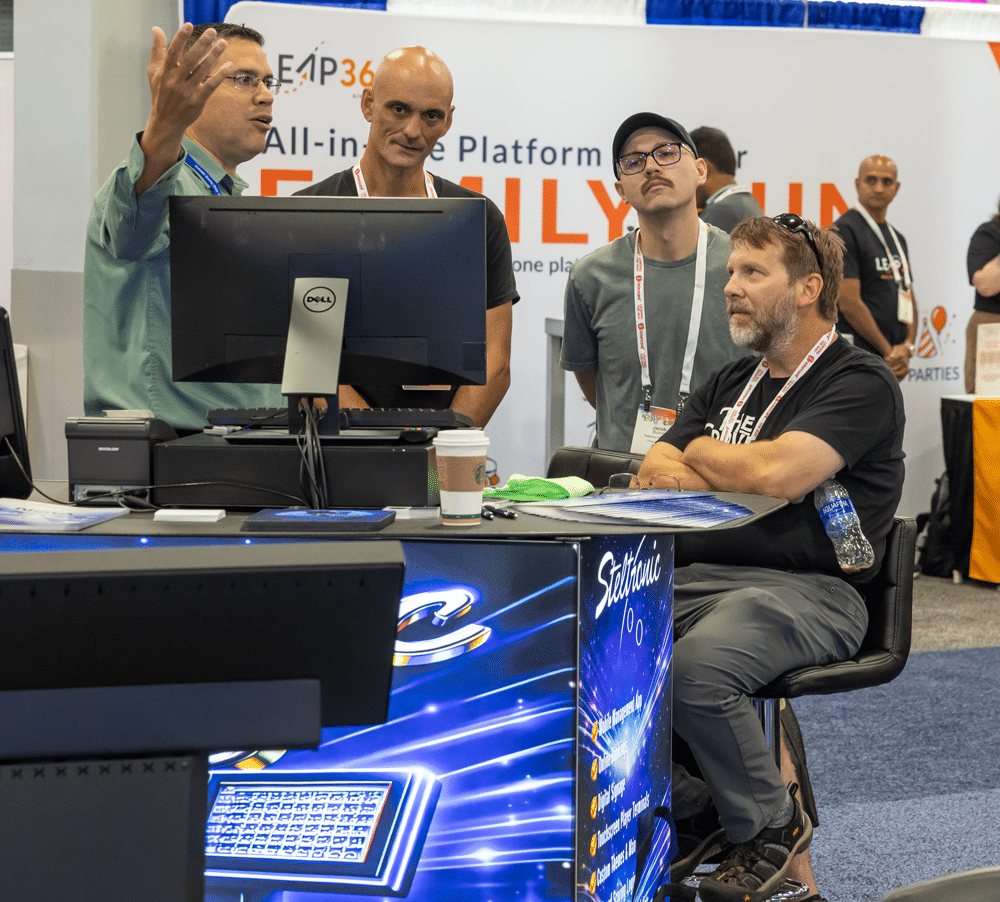 A live demonstration of the Steltronic NOVA bowling scoring and center management platform during Bowl Expo 2026 in Nashville, Tennessee.